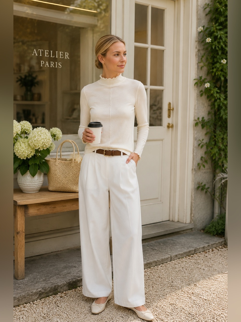 & Other Stories Paris Atelier Wool Blend Mock Neck Top | Soft Cream |